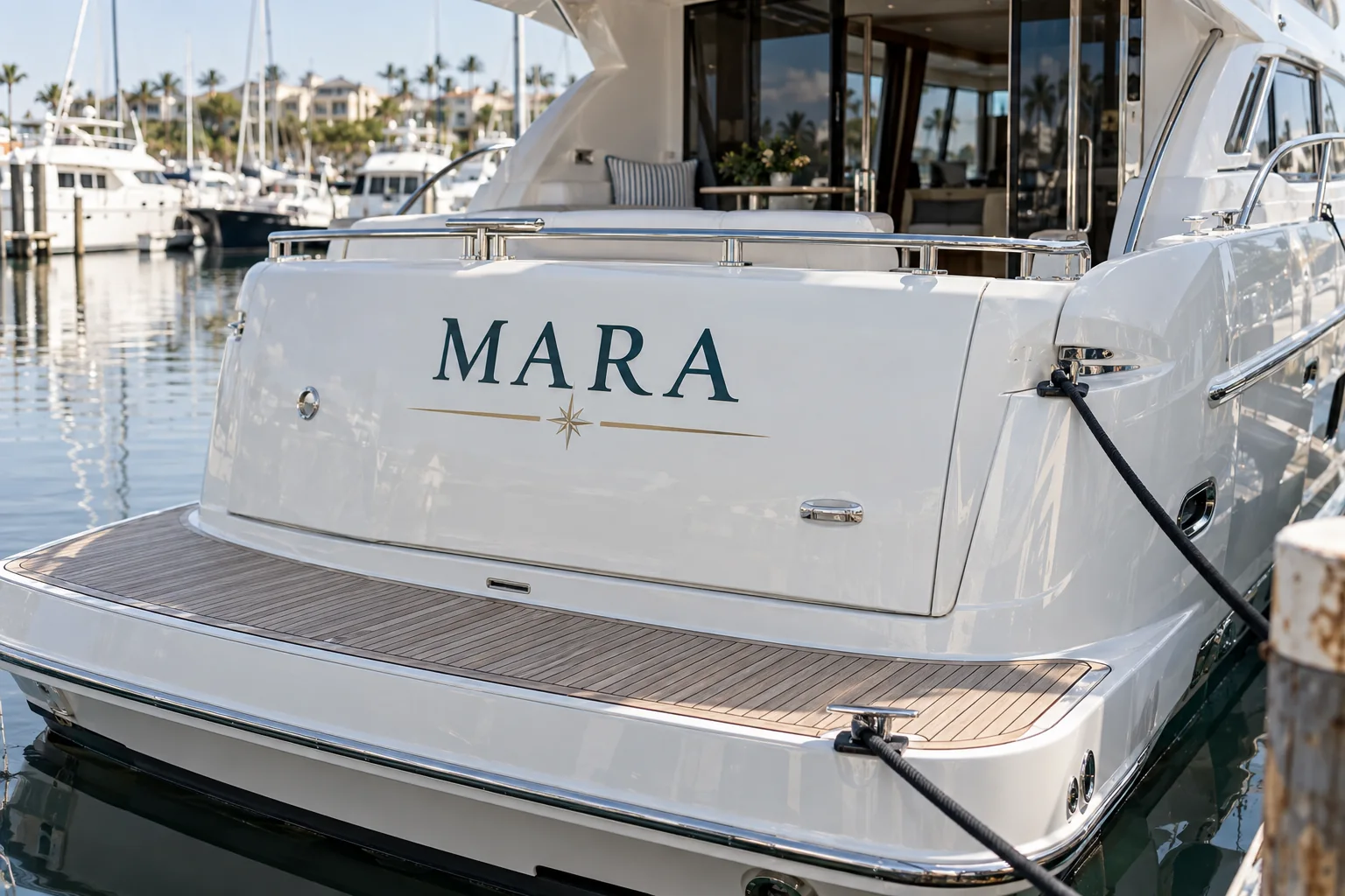 Concept example of custom boat lettering on a yacht